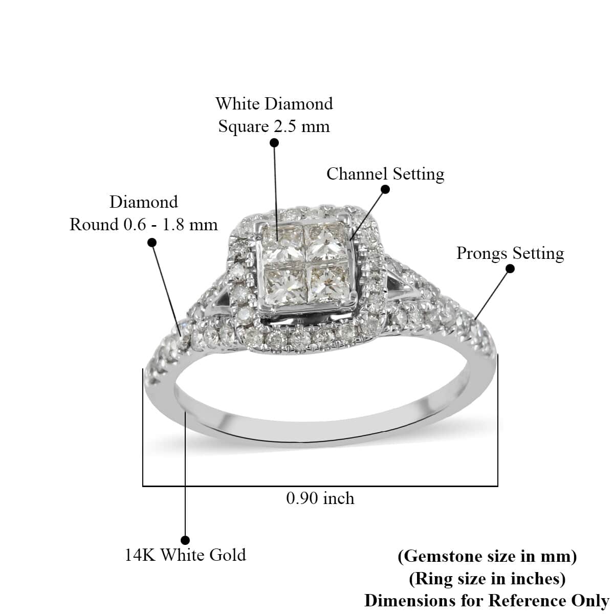 14K White Gold G-H I1 Diamond Ring (Size 7.0) 4.20 Grams 0.90 ctw image number 3