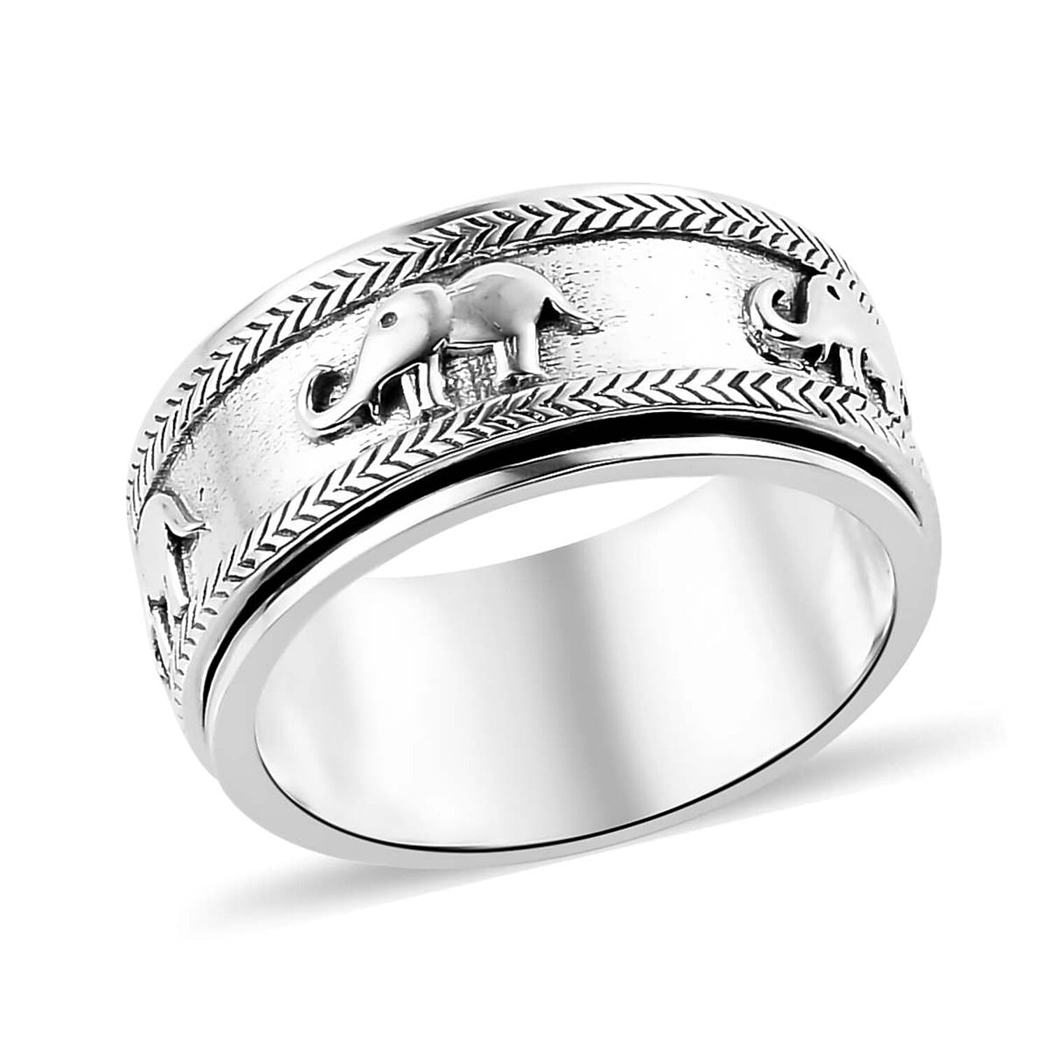 D'Joy Sterling Silver Elephant Spinner Ring, Anxiety Ring for Women, Fidget Rings for Anxiety for Women, Promise Rings (7 g) (Si
