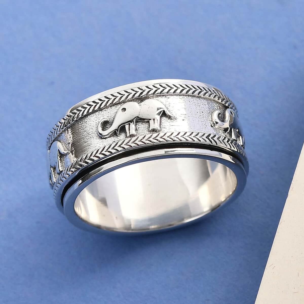 Sterling Silver Elephant Spinner Ring, Anxiety Ring for Women, Fidget Rings for Anxiety for Women, Promise Rings (7 g) (Size 5.00) image number 1