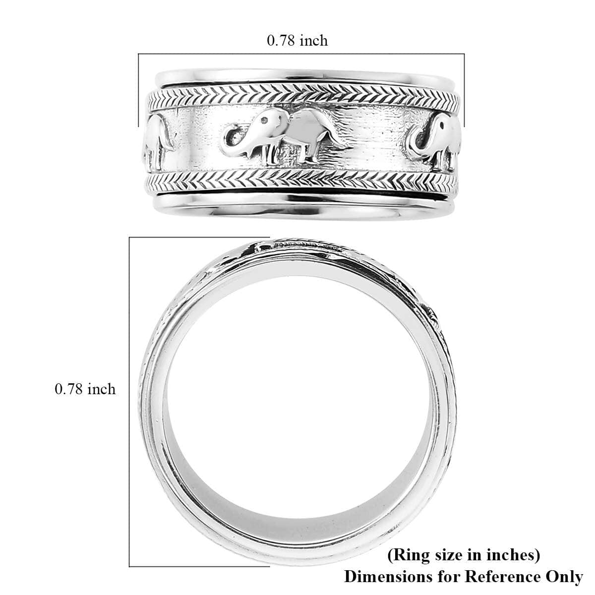 Sterling Silver Elephant Spinner Ring, Anxiety Ring for Women, Fidget Rings for Anxiety for Women, Promise Rings (7 g) (Size 5.00) image number 7