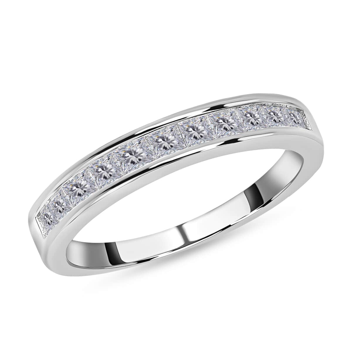 White Moissanite VS EF Half Eternity Band Ring in Sterling Silver 0.60 ctw image number 0