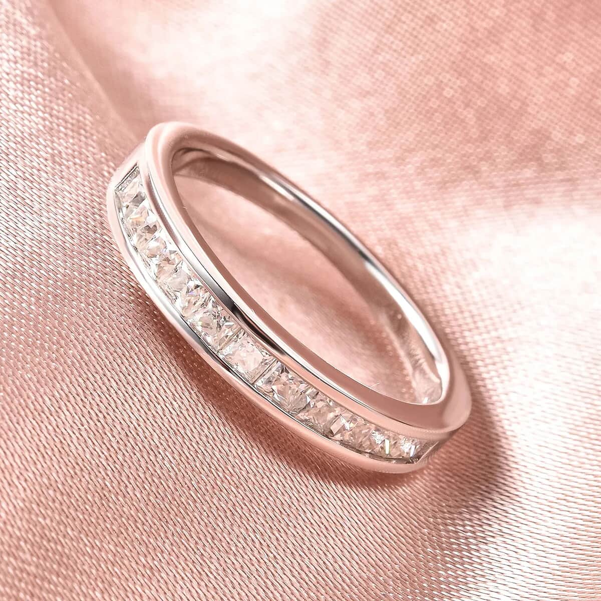 Moissanite Half Eternity Band Ring, Moissanite Ring, Sterling Silver Ring, Engagement Rings, Wedding Band Rings, Promise Rings 0.60 ctw image number 1