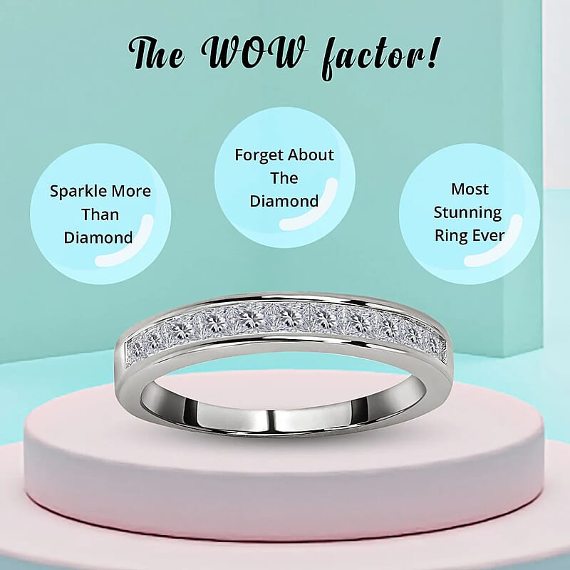 D'Joy Moissanite 0.60 ctw Half Eternity Band Ring in Sterling Silver (Size 5)