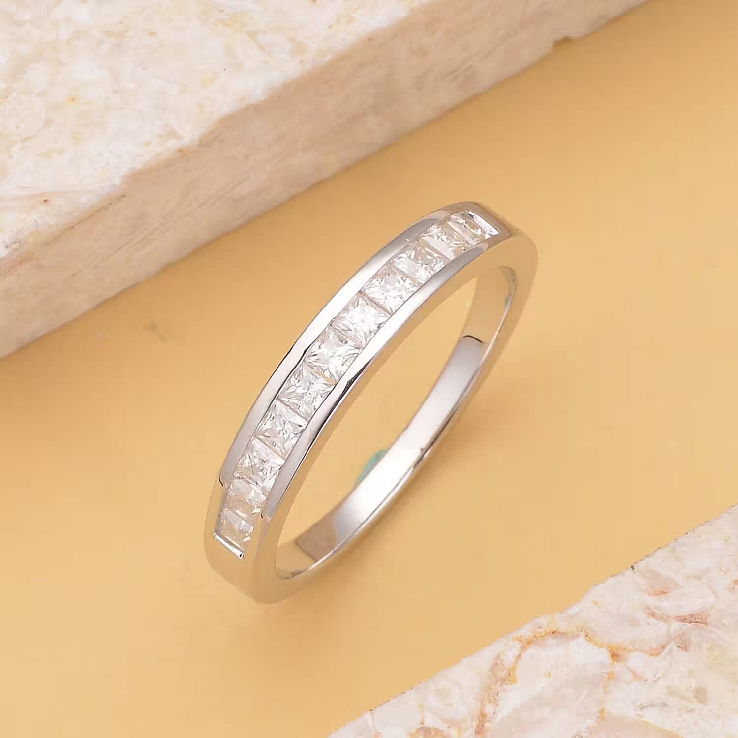 D'Joy Moissanite 0.60 ctw Half Eternity Band Ring in Sterling Silver (Size 6)