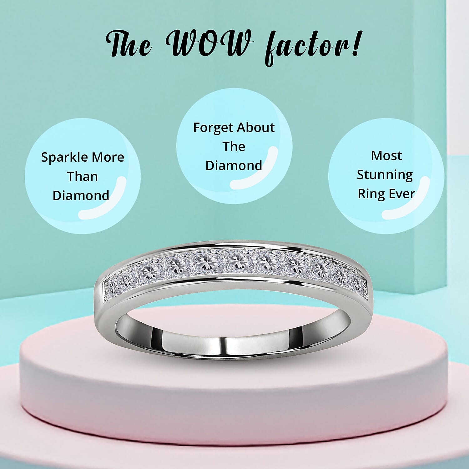 D'Joy Moissanite 0.60 ctw Half Eternity Band Ring in Sterling Silver (Size 6)