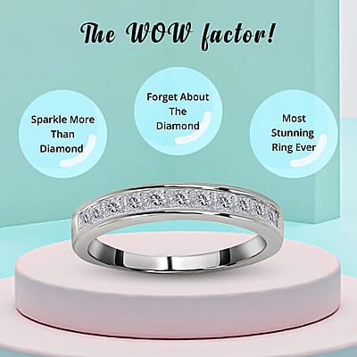 D'Joy Moissanite Half Eternity Band Ring in Sterling Silver 0.60 ctw