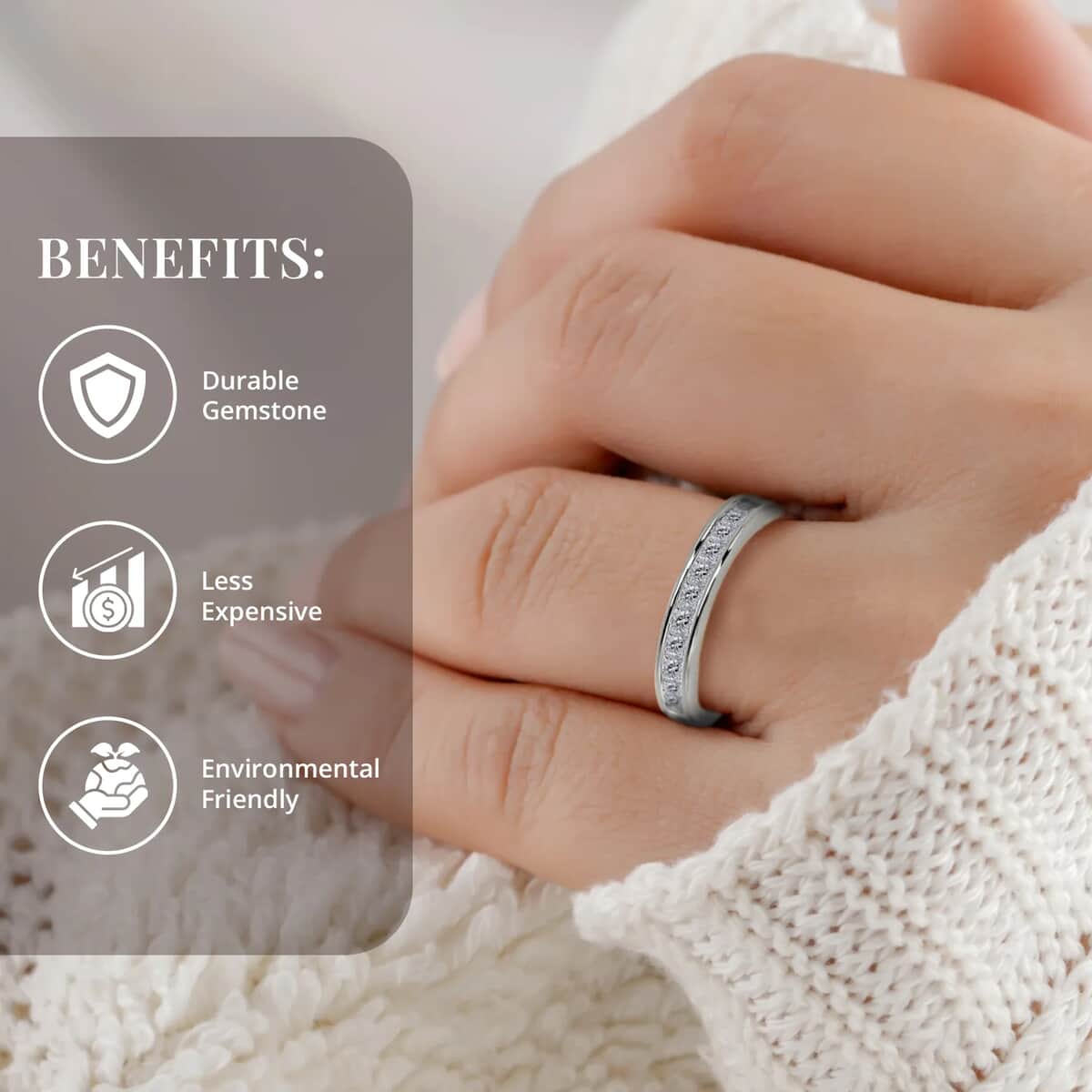 Moissanite Half Eternity Band Ring , Moissanite Ring , Sterling Silver Ring ,Engagement Rings, Wedding Band Rings, Promise Rings 0.60 ctw (Size 8.0) image number 3