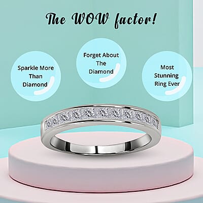 D'Joy Moissanite 0.60 ctw Half Eternity Band Ring in Sterling Silver (Size 9)