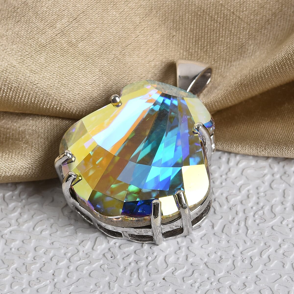 Aurora Borealis Crystal Fancy Shell Pendant in Platinum Over Sterling Silver image number 1