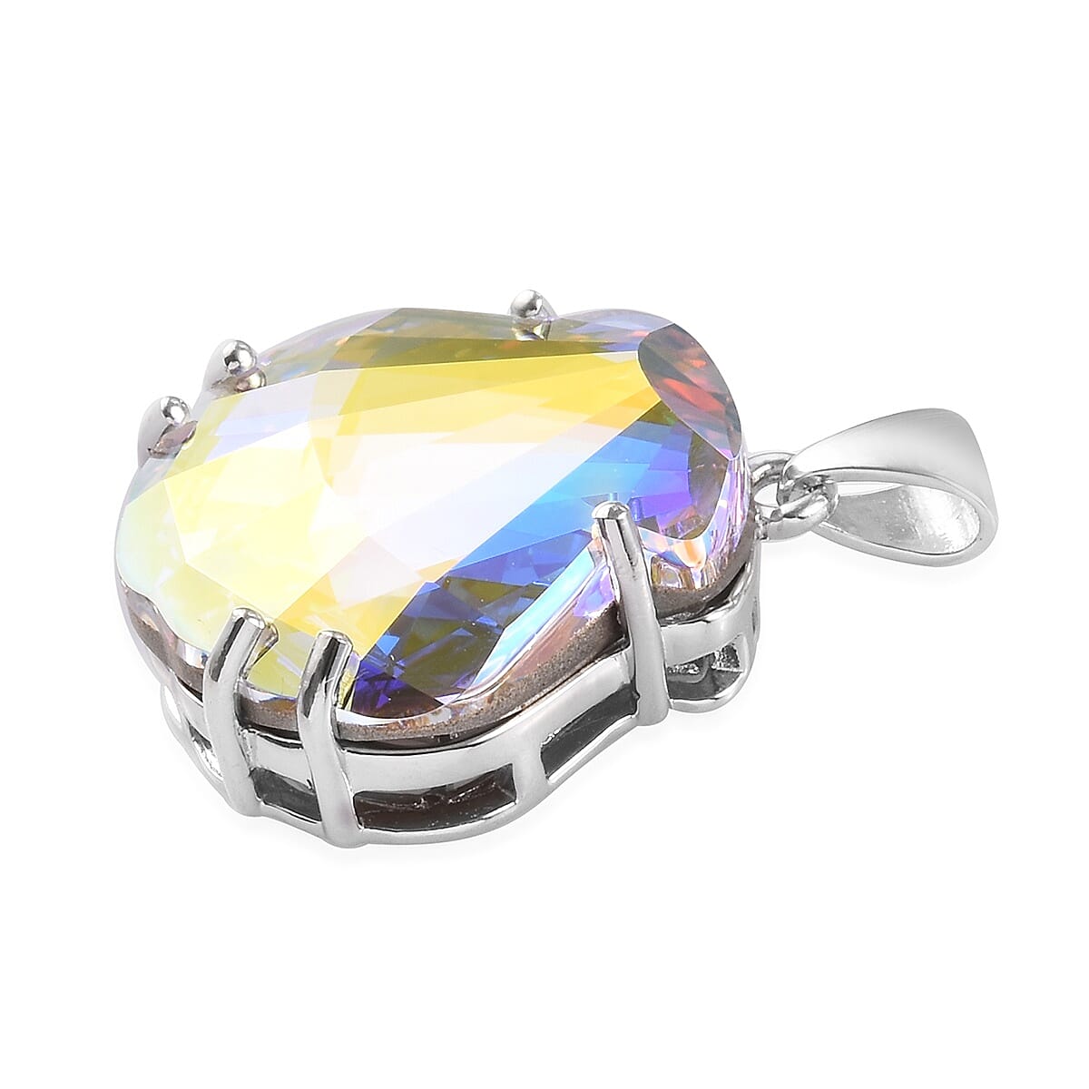 Aurora Borealis Crystal Fancy Shell Pendant in Platinum Over Sterling Silver image number 2