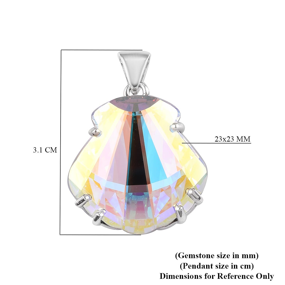 Aurora Borealis Crystal Fancy Shell Pendant in Platinum Over Sterling Silver image number 4