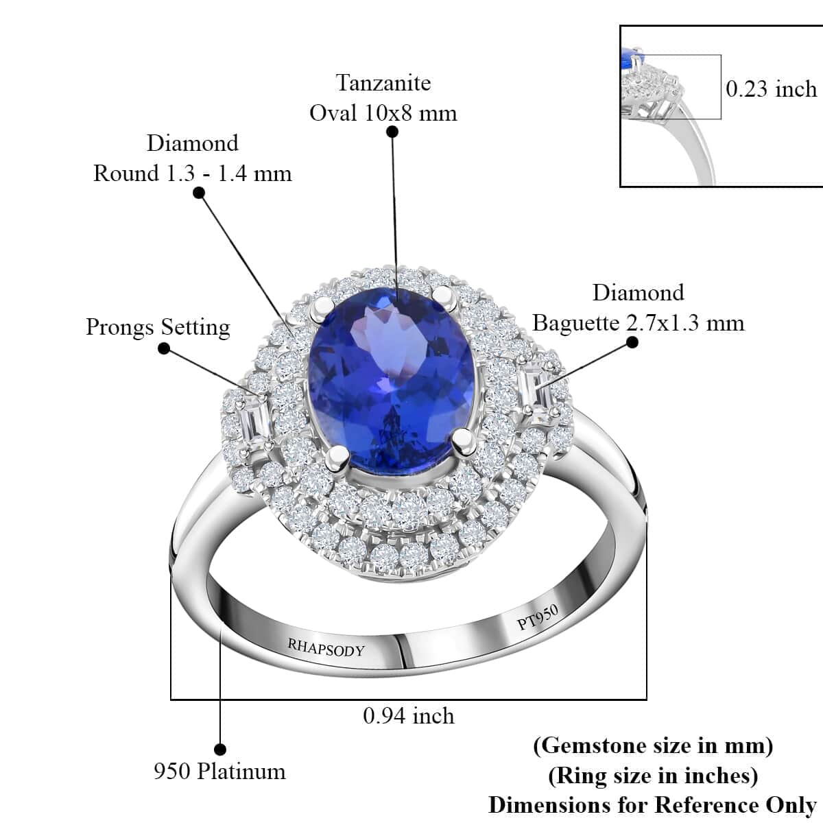 Rhapsody 3.70 ctw AAAA Tanzanite and Diamond E-F VS Double Halo Ring in 950 Platinum (Size 10.0) 8 Grams image number 4