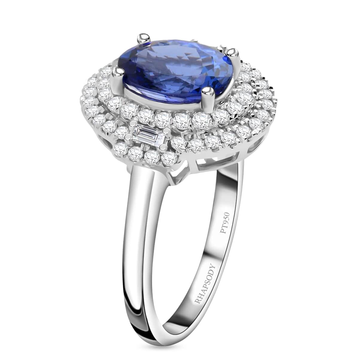 Rhapsody 950 Platinum AAAA Tanzanite and Diamond E-F VS Double Halo Ring (Size 8.0) 8 Grams 3.70 ctw image number 2
