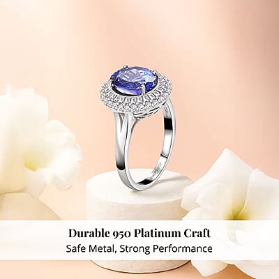 Rhapsody 950 Platinum AAAA Tanzanite and E-F VS Diamond Double Halo Ring (Size 10.0) 6.40 Grams 3.25 ctw