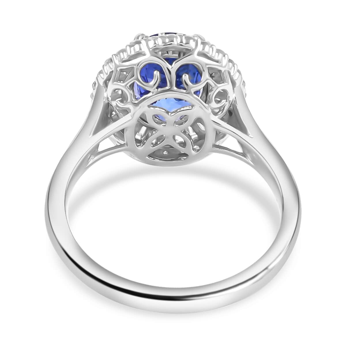 Rhapsody 950 Platinum AAAA Tanzanite and E-F VS Diamond Double Halo Ring (Size 6.0) 6.40 Grams 3.25 ctw  image number 3