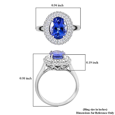 Rhapsody 950 Platinum AAAA Tanzanite and E-F VS Diamond Double Halo Ring (Size 6.0) 6.40 Grams 3.25 ctw