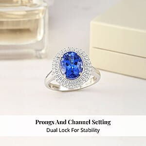 Rhapsody AAAA Tanzanite and E-F VS Diamond 3.25 ctw Double Halo Ring in 950 Platinum (Size 7.0) 6.40 Grams