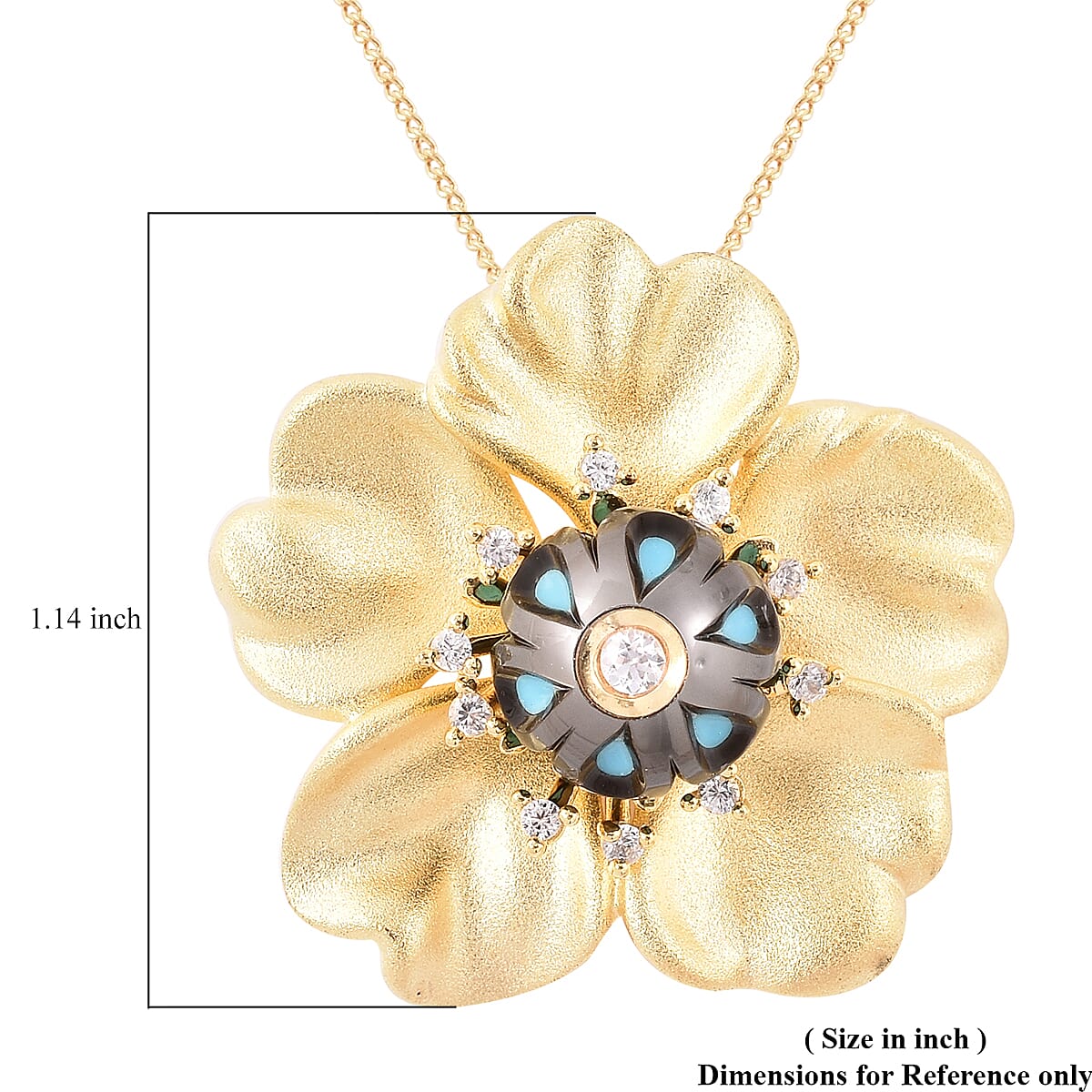 Galatea Pearl Collection Tahitian Pearl Carved and White Zircon Sakura Pendant Necklace 18 Inches in Vermeil YG Over Sterling Silver 9.80 Grams
