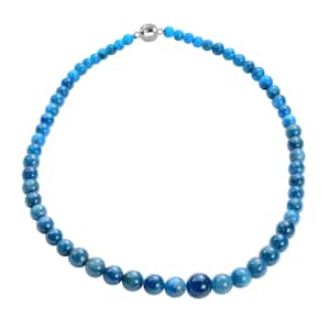 Malgache Neon Apatite Beaded Necklace For Women with Magnetic Lock, Boho Jewelry in Rhodium Over Sterling Silver 20 Inches