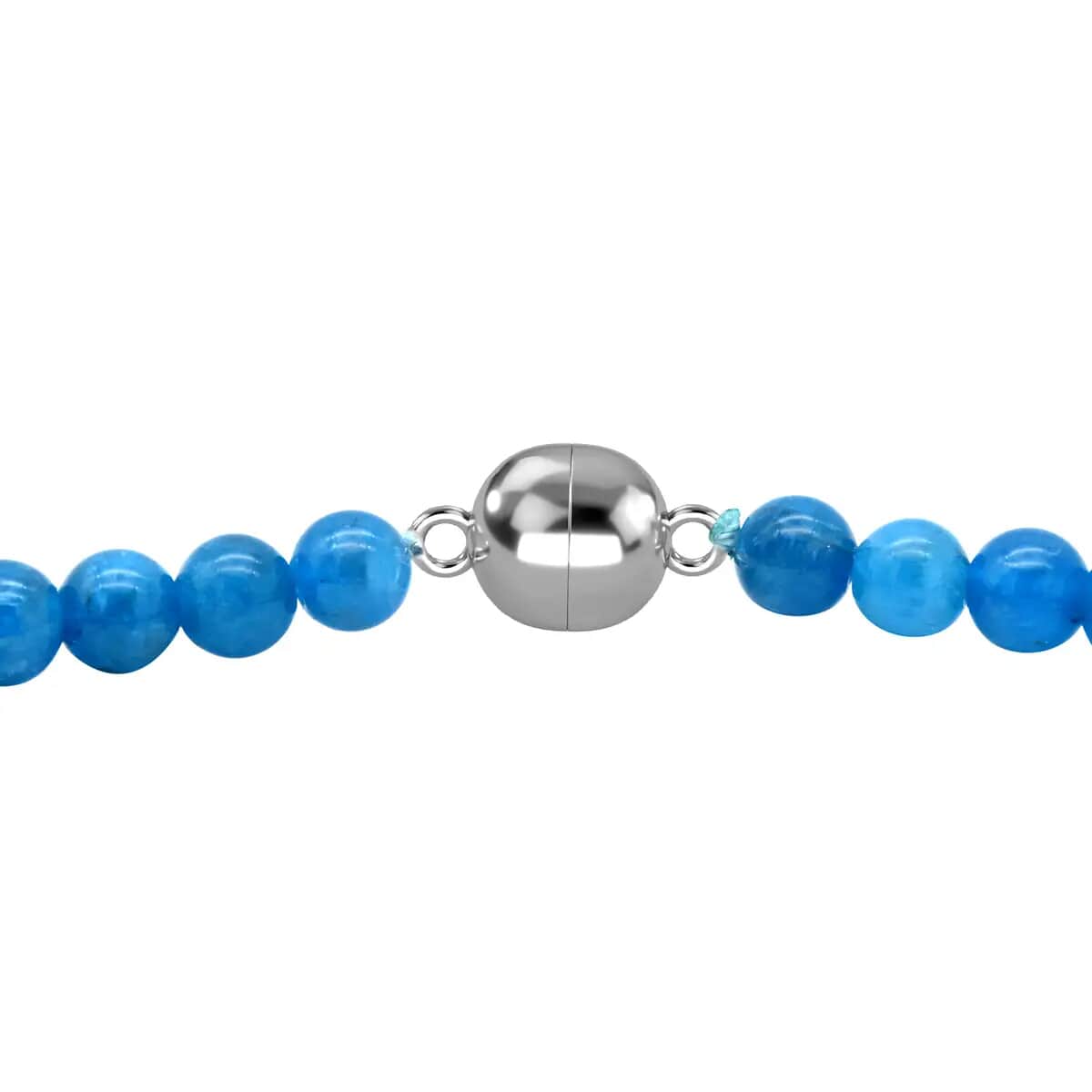 Malgache Neon Apatite Beaded Necklace For Women with Magnetic Lock, Boho Jewelry in Rhodium Over Sterling Silver 20 Inches image number 4