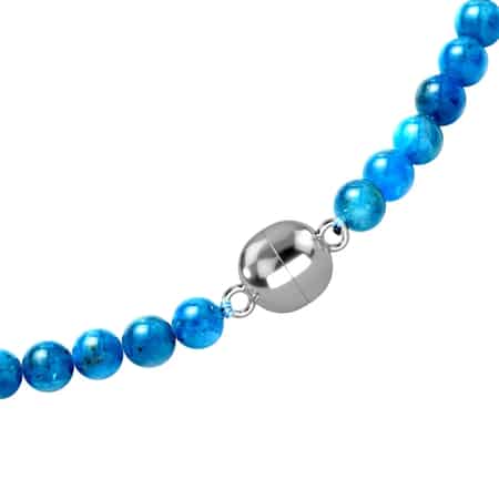 Malgache Neon Apatite Beaded Necklace For Women with Magnetic Lock, Boho Jewelry in Rhodium Over Sterling Silver 20 Inches image number 5