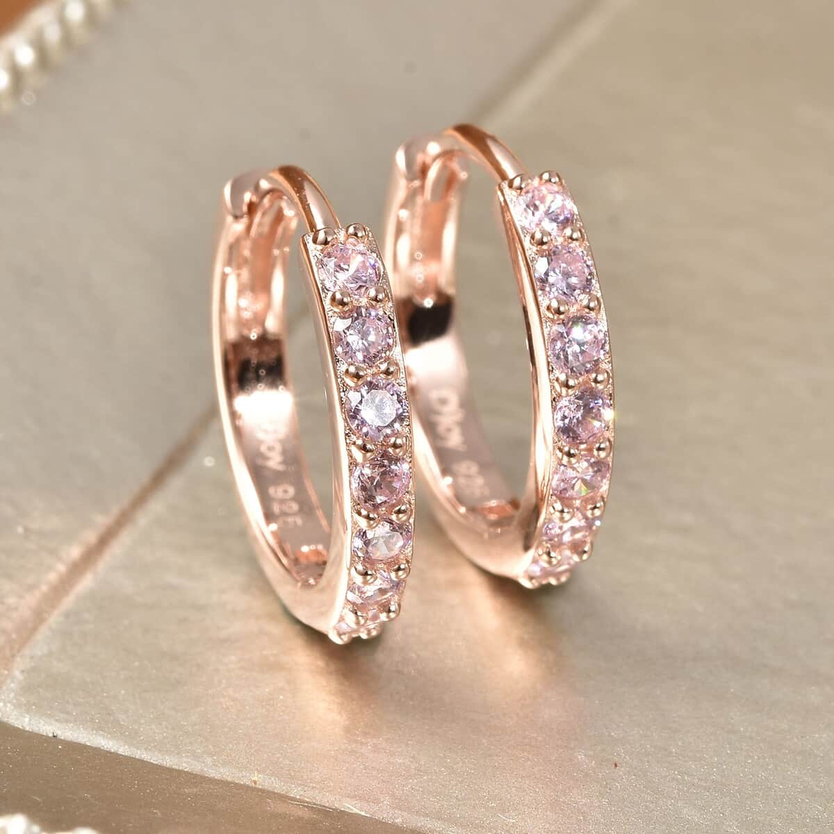 Simulated Pink Diamond Earrings in 14K Rose Gold Over Sterling Silver 0.40 ctw image number 1