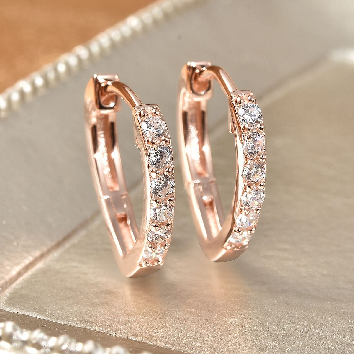 Simulated Diamond Heart Hoop Earrings in 14K Rose Gold Over Sterling Silver 0.35 ctw image number 1