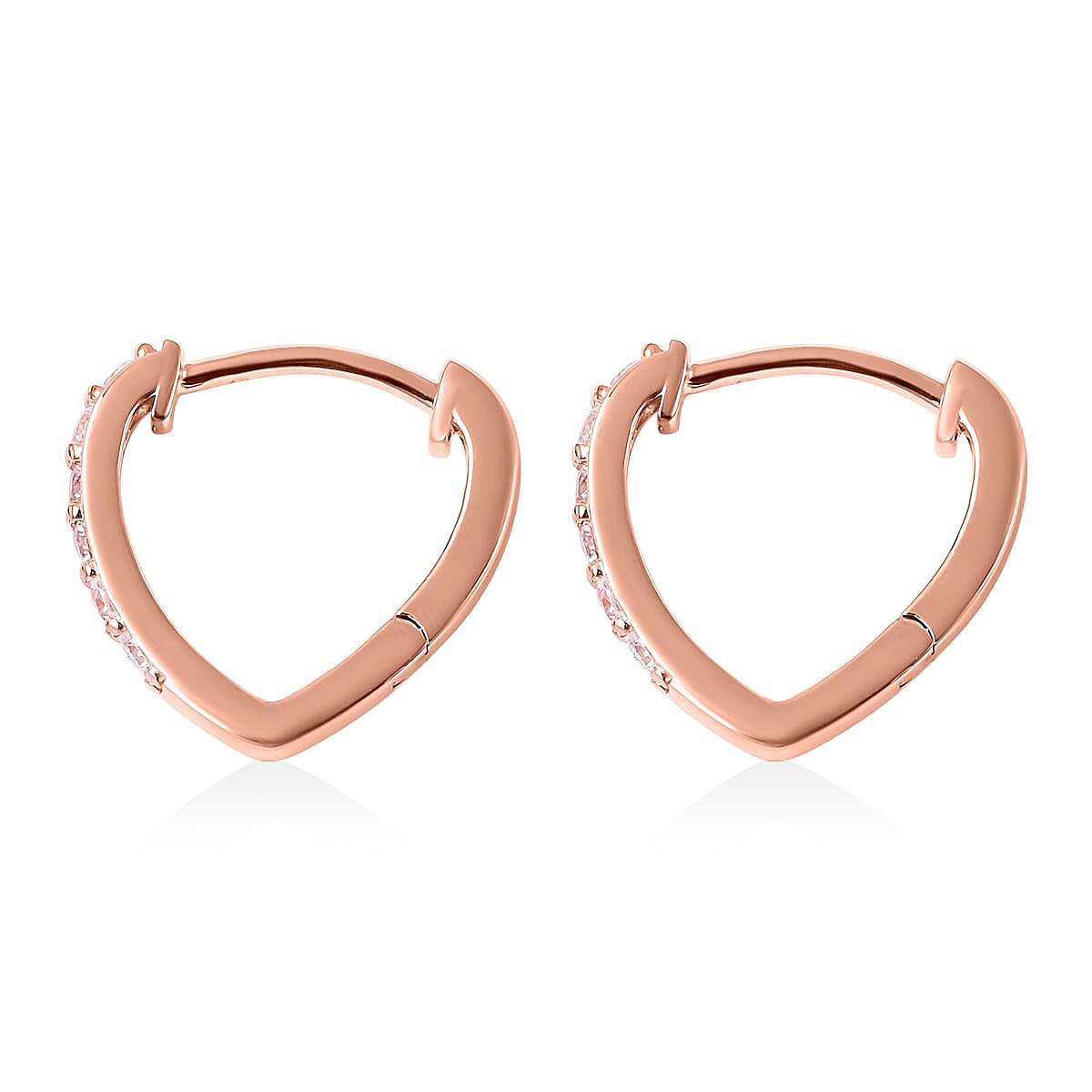 Simulated Diamond Heart Hoop Earrings in 14K Rose Gold Over Sterling Silver 0.35 ctw image number 3
