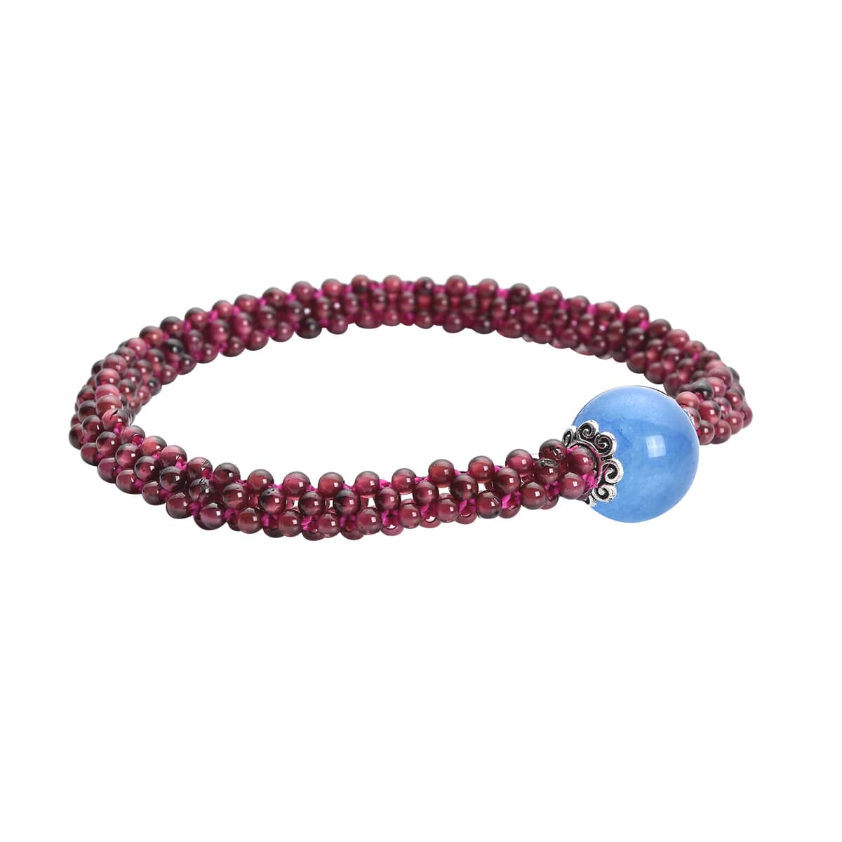 Blue Chalcedony Enhanced and Mozambique Garnet 3 Row Beaded Stretchable Bracelet 66.50 ctw image number 2