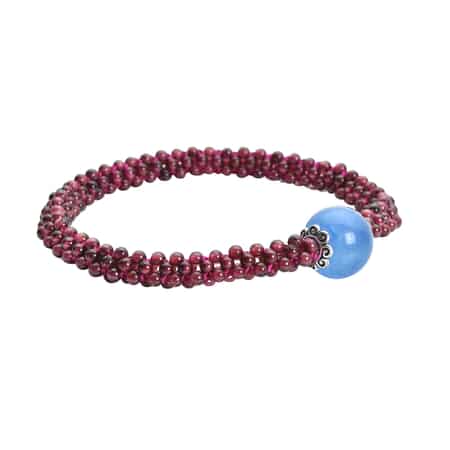 Blue Chalcedony Enhanced and Mozambique Garnet 3 Row Beaded Stretchable Bracelet 66.50 ctw image number 2