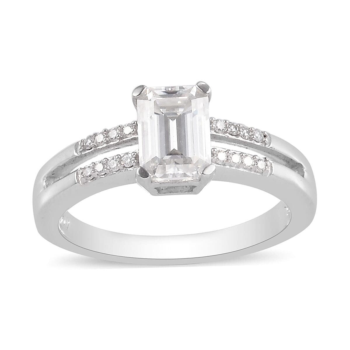 1.10 ctw Moissanite Ring in Platinum Over Sterling Silver (Size 7.0)
