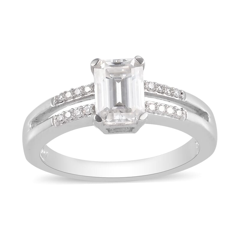 1.10 ctw Moissanite Ring in Platinum Over Sterling Silver (Size 7.0)