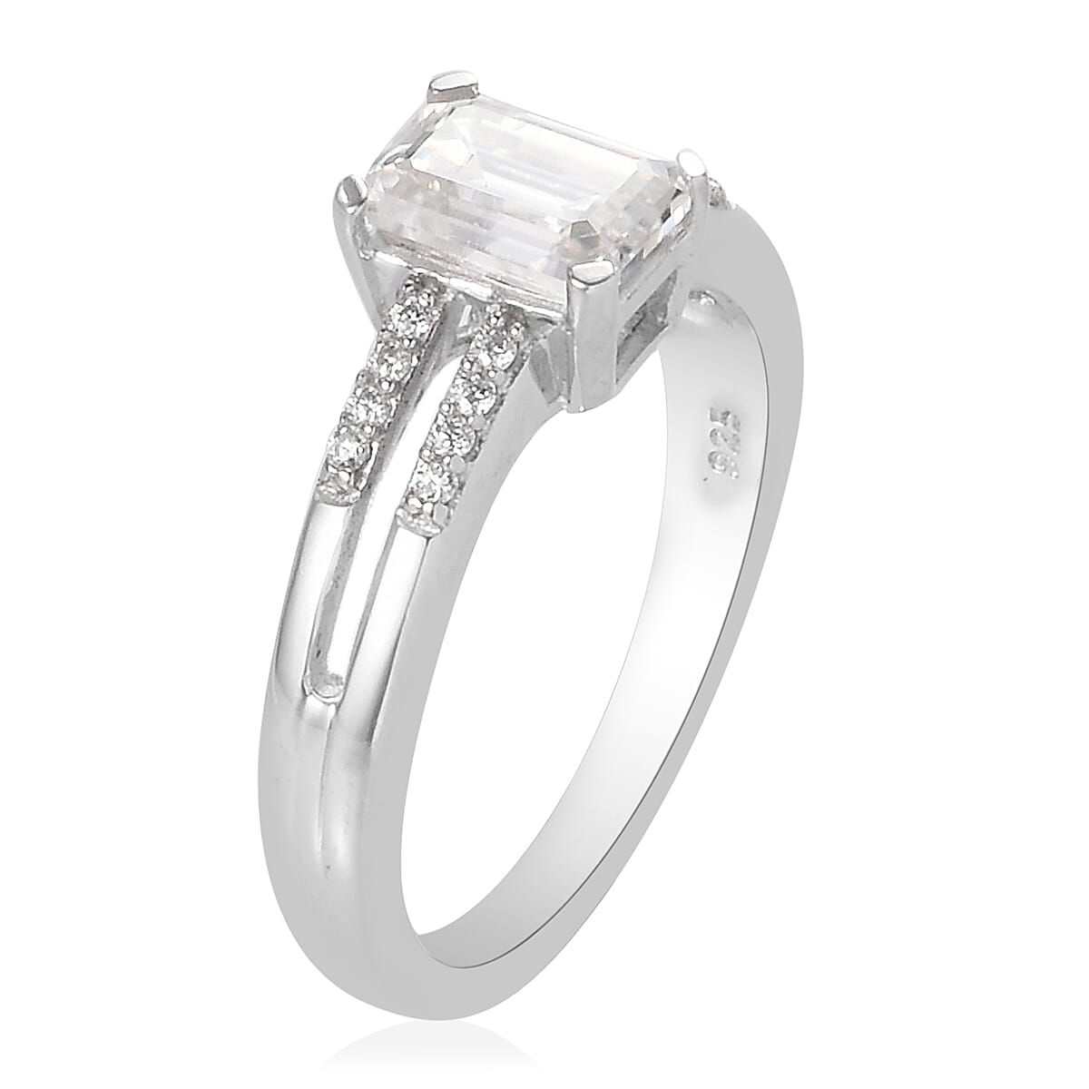 1.10 ctw Moissanite Ring in Platinum Over Sterling Silver (Size 7.0)