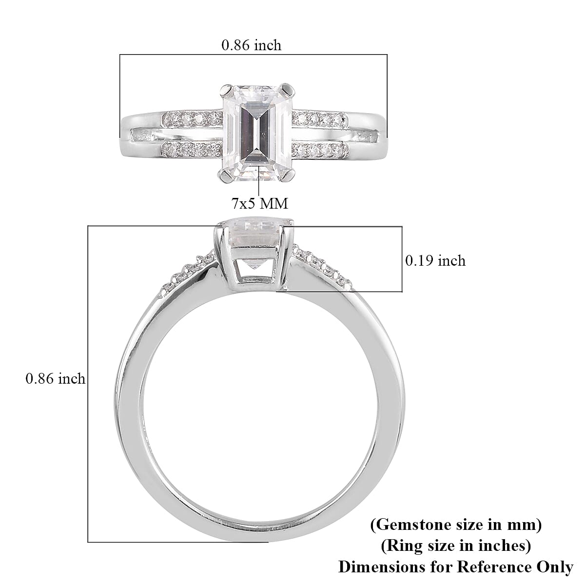 1.10 ctw Moissanite Ring in Platinum Over Sterling Silver (Size 7.0)