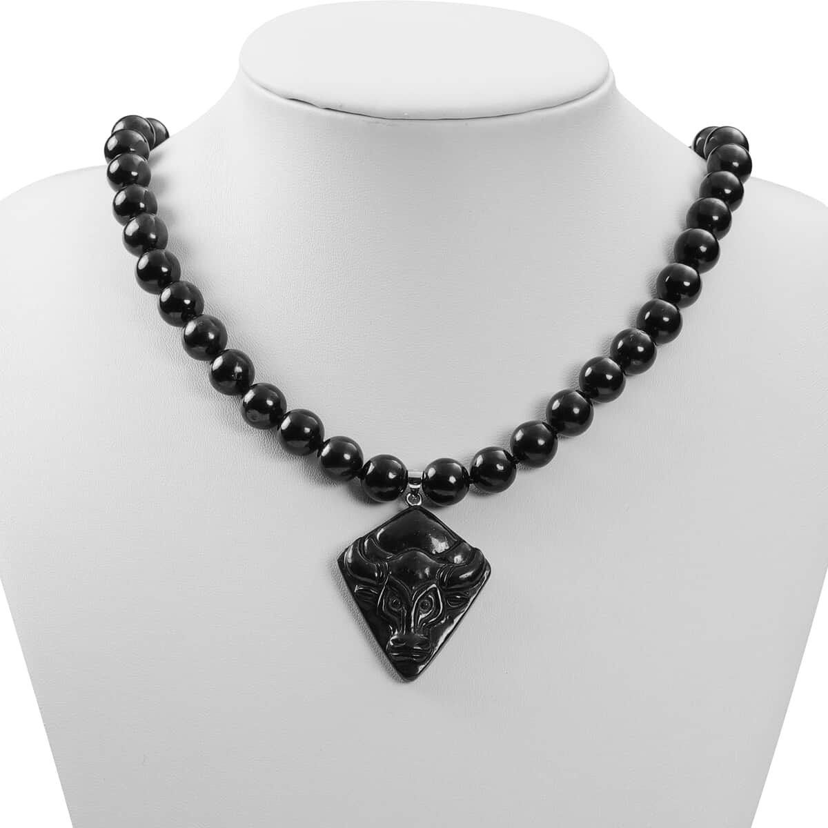 Shungite Beaded Necklace 18 Inches in Rhodium Over Sterling Silver 297.00 ctw image number 1