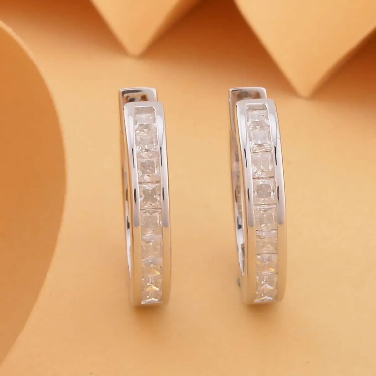 Moissanite Hoop Earrings in Sterling Silver, Moissanite Hoops, Sterling Silver Hoops, Moissanite Earrings image number 1