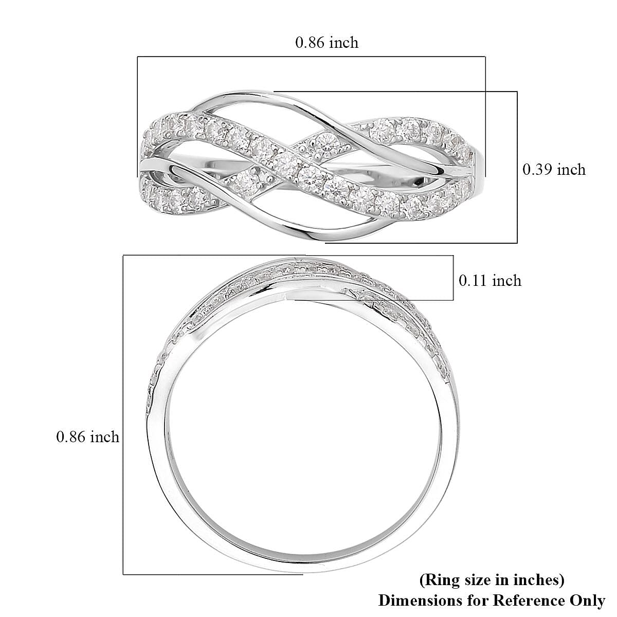 Moissanite Crossover Ring in Sterling Silver (Size 5.0) 0.40 ctw image number 1