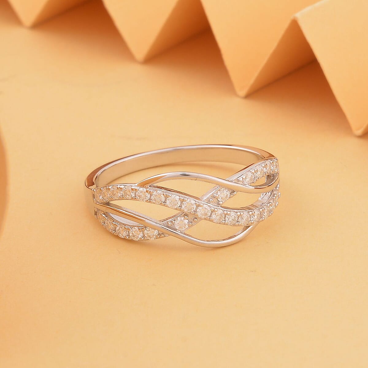 Moissanite Crossover Ring in Sterling Silver (Size 8.0) 0.40 ctw image number 1