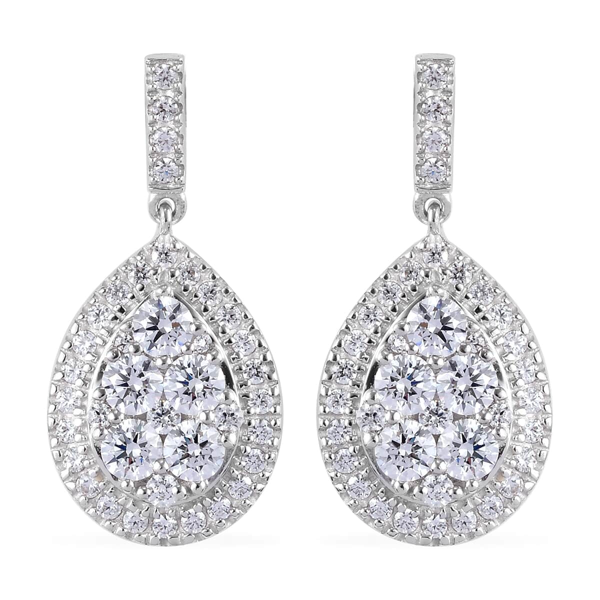 Lustro Stella Made with Finest CZ Drop Earrings in Platinum Over Sterling Silver 5.30 ctw image number 0