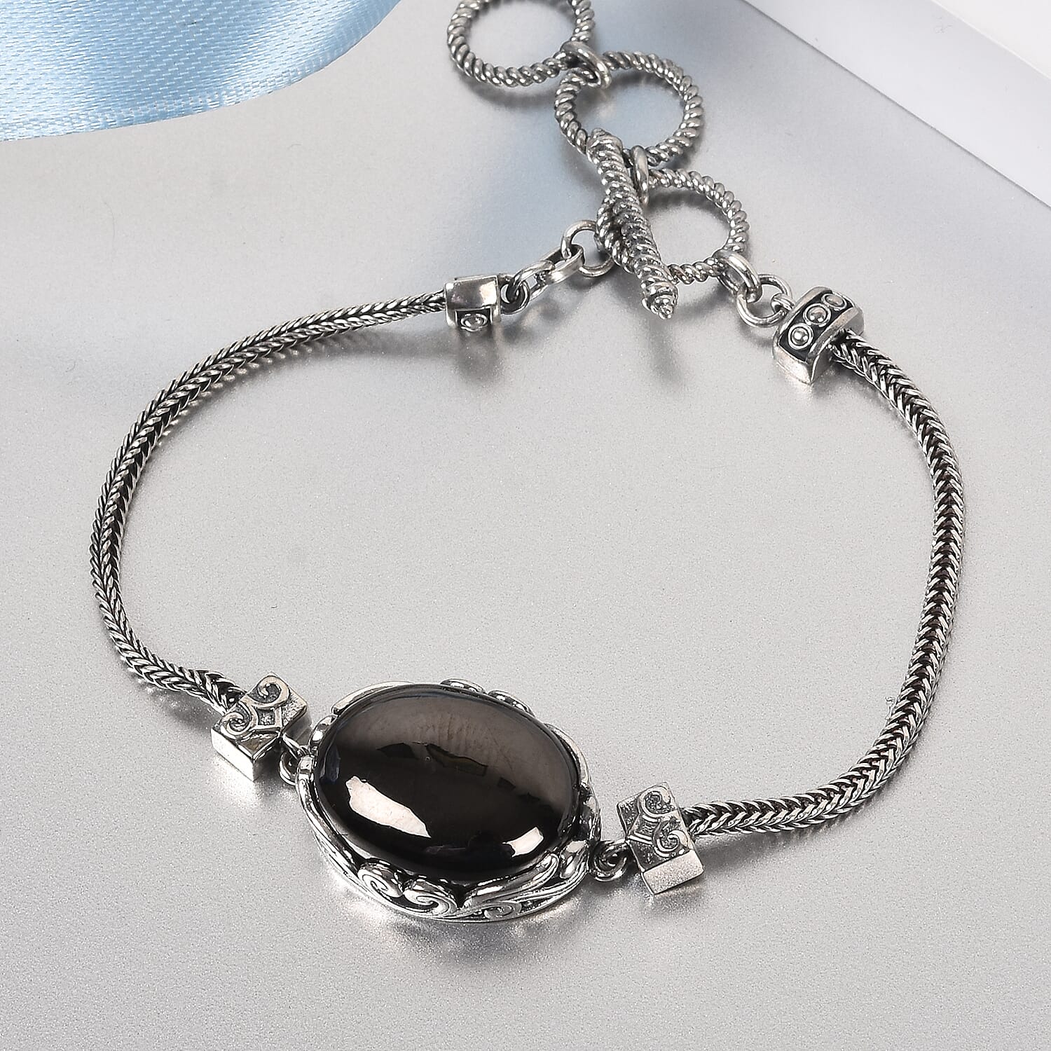 Elite Shungite Toggle Clasp Bracelet in Sterling Silver (7.25 In) 11.75 Grams 11.00 ctw