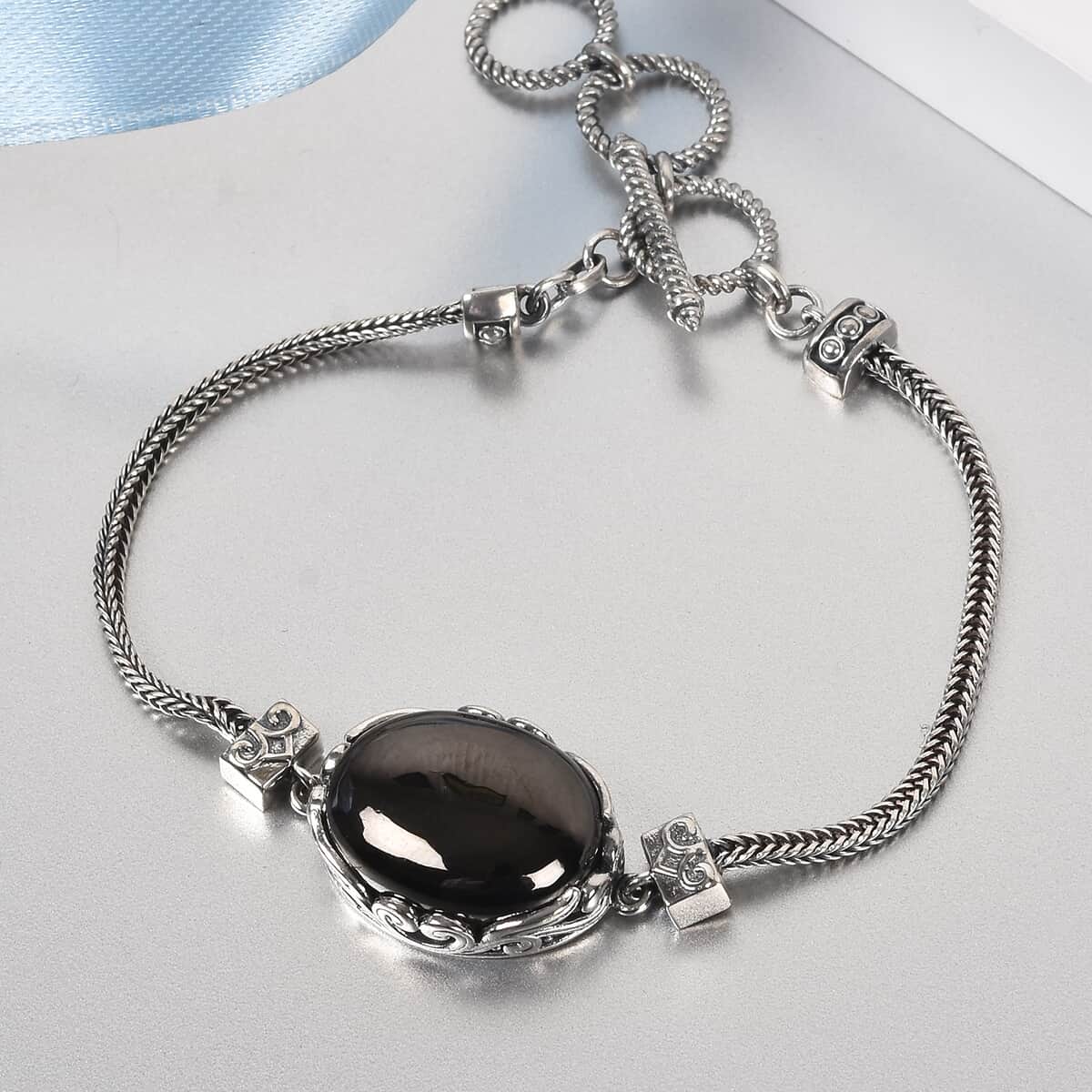 Elite Shungite Toggle Clasp Bracelet in Sterling Silver (7.25 In) 11.75 Grams 11.00 ctw image number 1