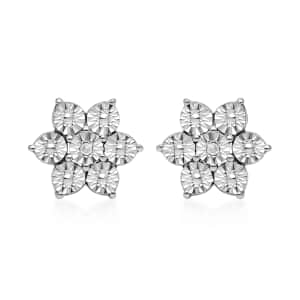 Diamond Accent Floral Stud Earrings in Sterling Silver