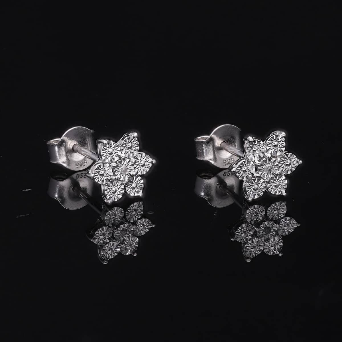 Diamond Accent Floral Stud Earrings in Sterling Silver image number 1