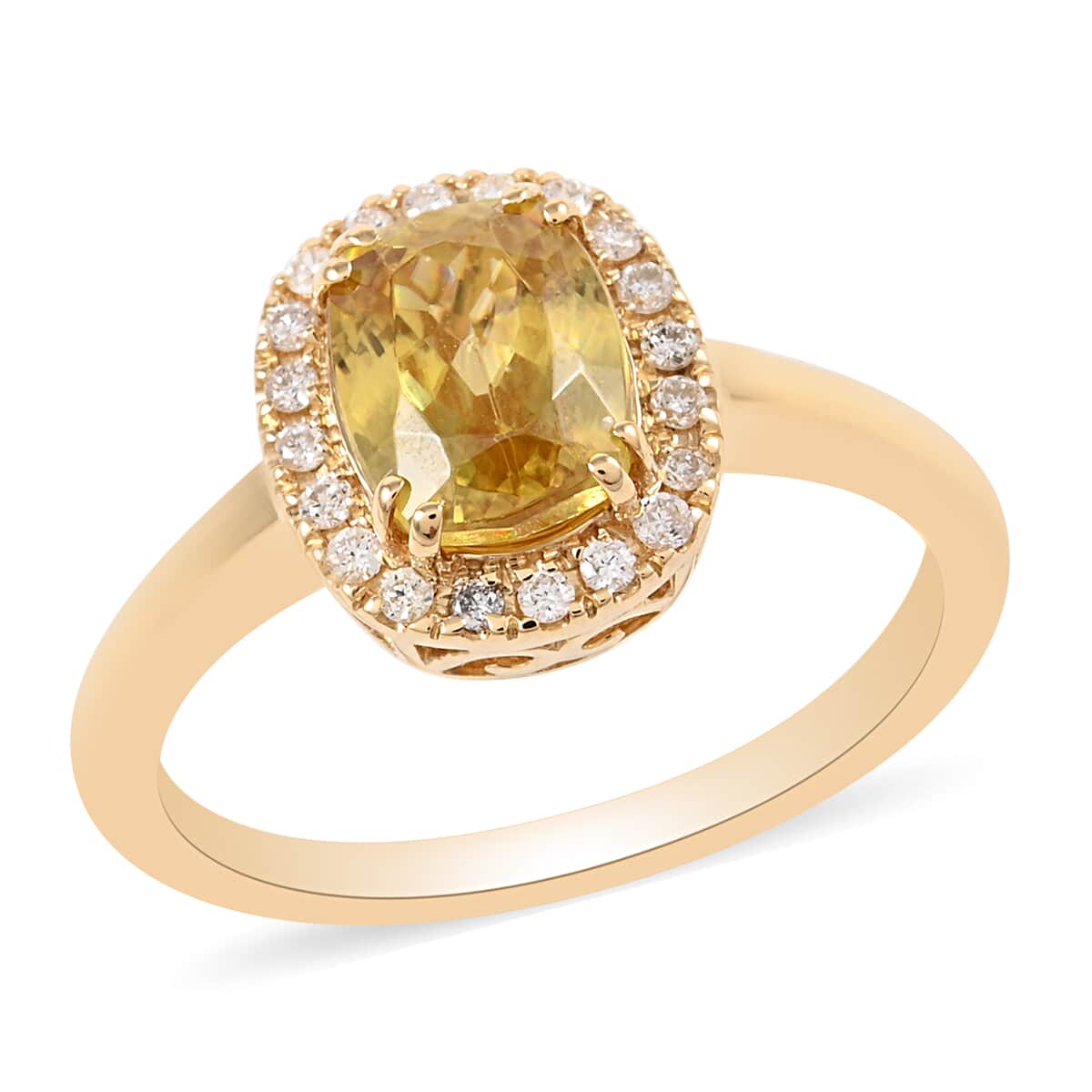 ILIANA 18K Yellow Gold AAA Sava Sphene and G-H SI Diamond Halo Ring 3.75 Grams 1.90 ctw image number 0