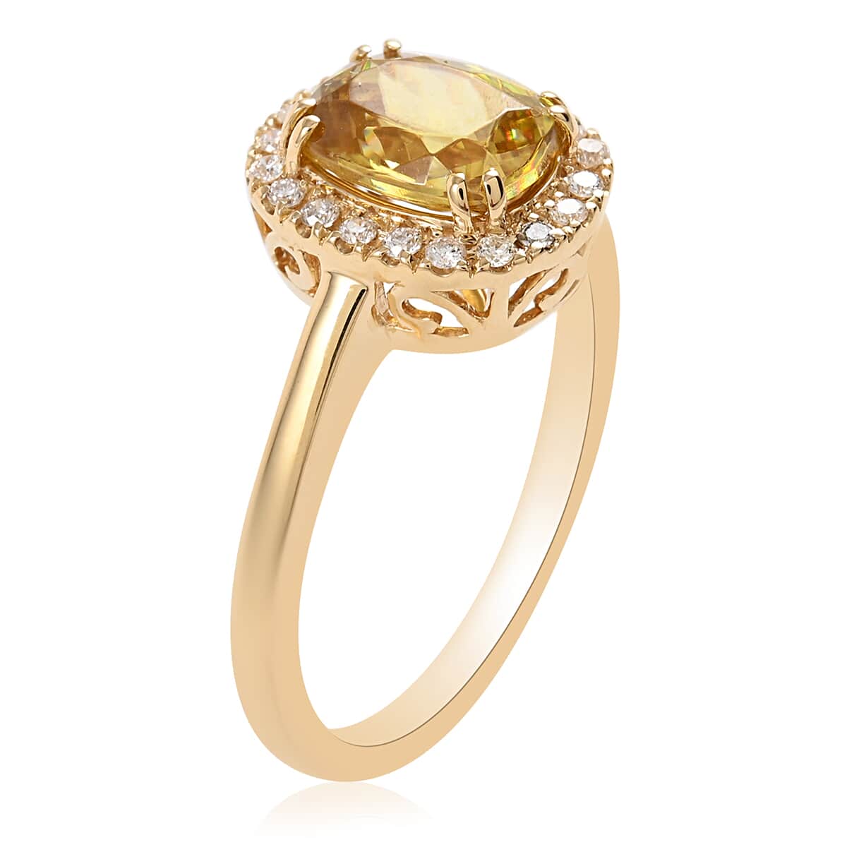 ILIANA 18K Yellow Gold AAA Sava Sphene and G-H SI Diamond Halo Ring 3.75 Grams 1.90 ctw image number 2