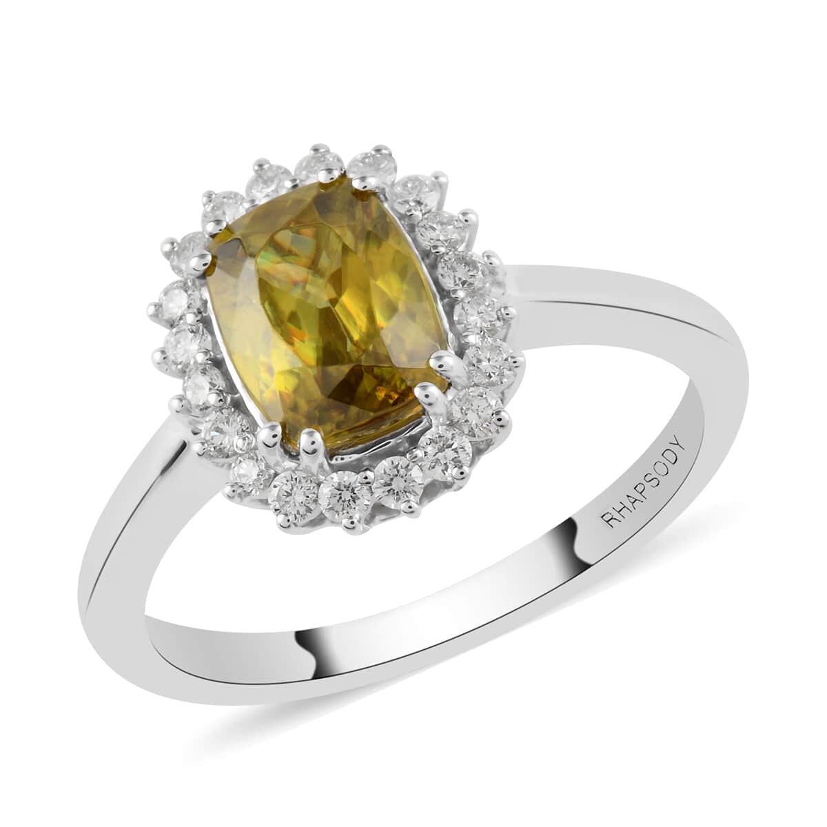 RHAPSODY 950 Platinum AAAA Sphene and E-F VS Diamond Halo Ring (Size 6.0) 5.40 Grams 2.00 ctw image number 0