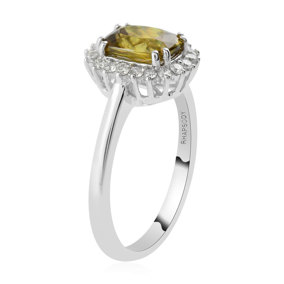 RHAPSODY 950 Platinum AAAA Sphene and E-F VS Diamond Halo Ring (Size 6.0) 5.40 Grams 2.00 ctw image number 2