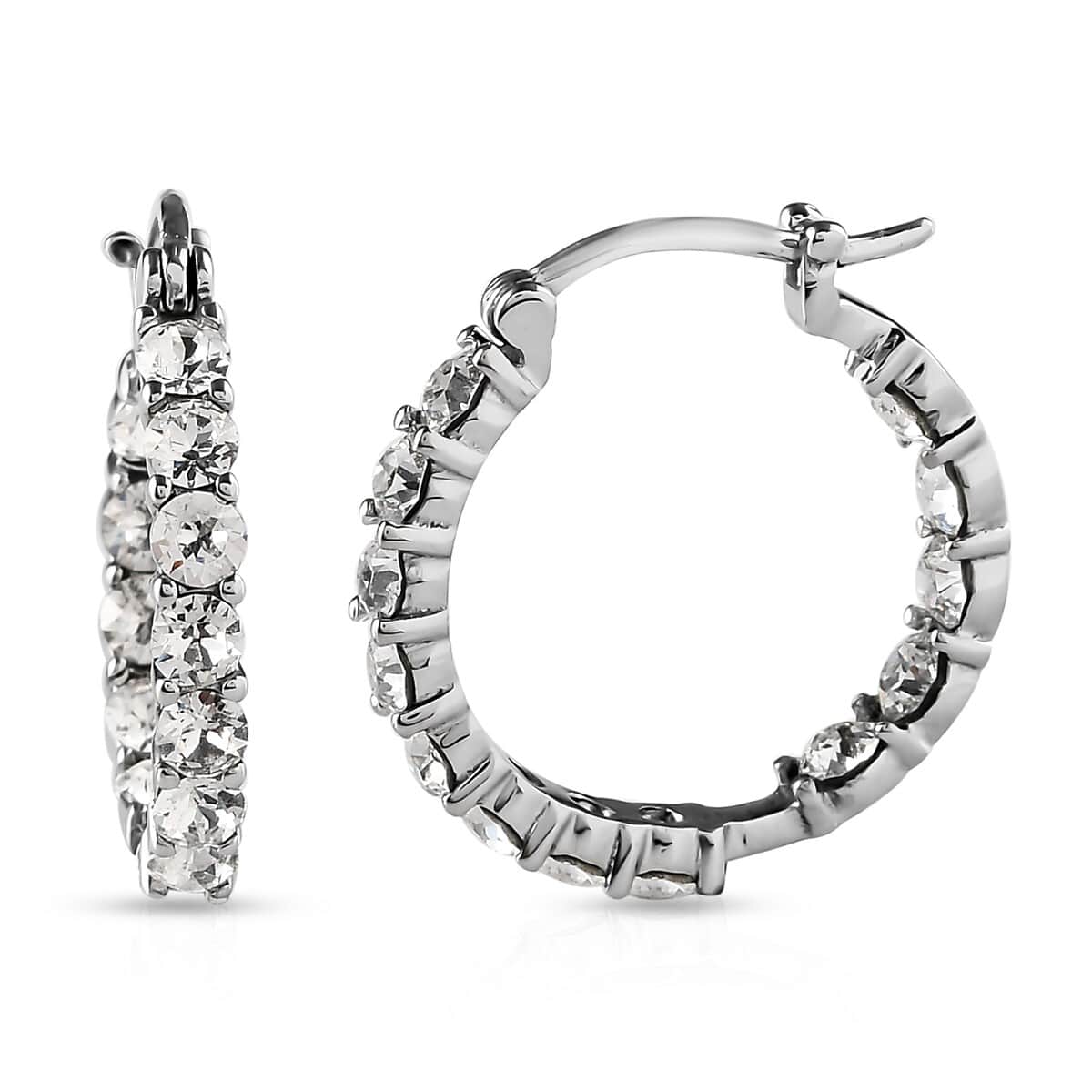 White Crystal Hoop Earrings in Stainless Steel image number 0