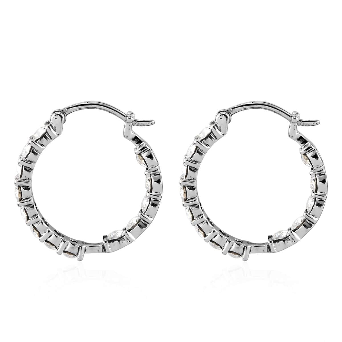 White Crystal Hoop Earrings in Stainless Steel image number 3