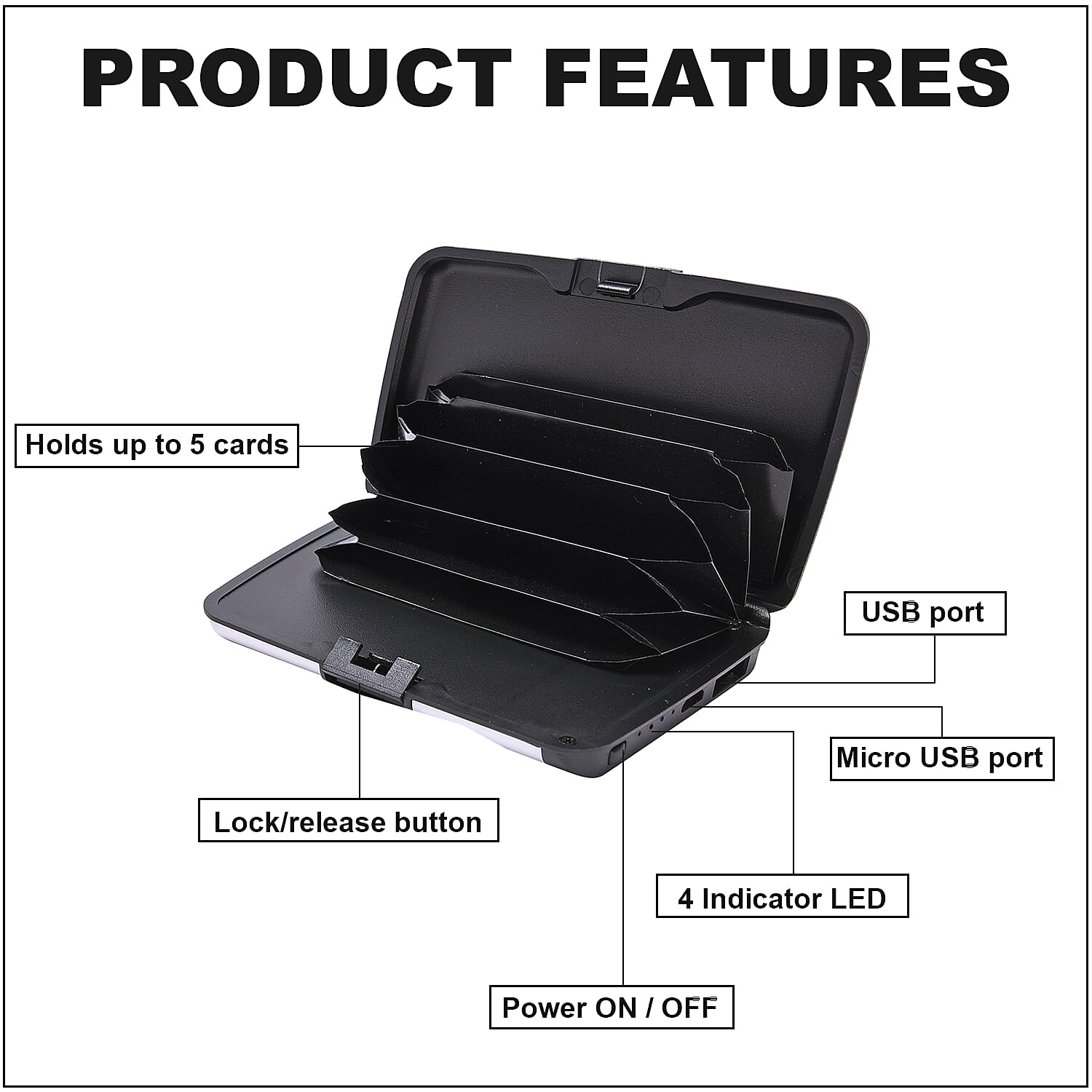 Homesmart 2-in-1 Silver RFID Wallet with 1800mAH Power Bank & USB Cable (To Charge Power Bank)